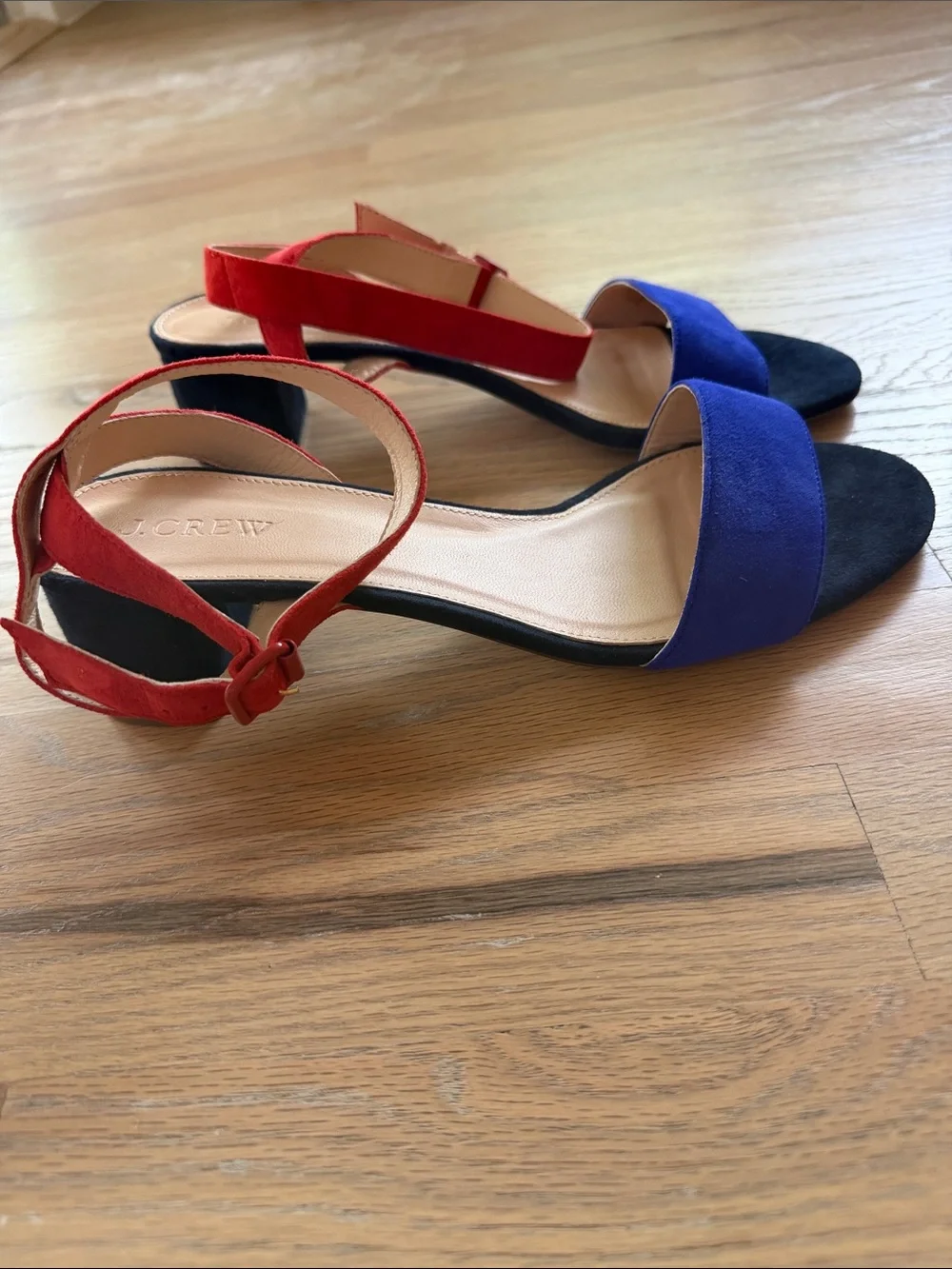 J.Crew Colorblock Suede Block Heel Slingback Sandals Red Blue Navy Size 10 NWOT